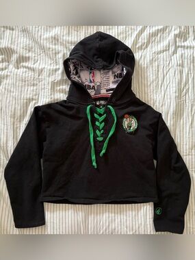 Boston Celtics Kids Black Lace-Up Hoodie with Green Accents